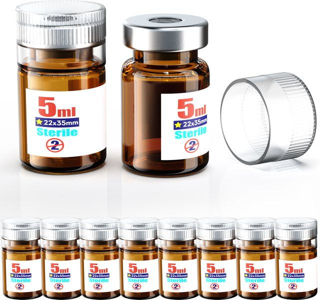KSTEK Sterile Glasfläschchen in Bernsteinfarben mit wiederverwendbarem Verschluss und 13/20 mm selbstheilendem Injektionsport - Bild 1