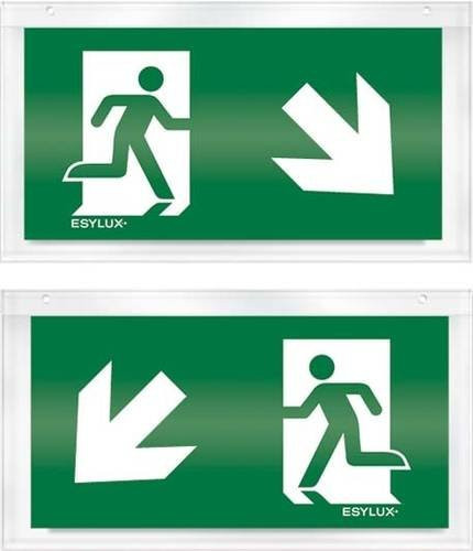 ESYLUX Piktogramm Notausgang mit Richtungsangaben links und rechts abwärts in Grün - Bild 1