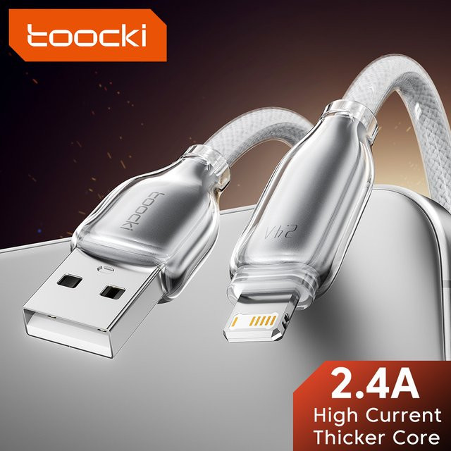 Toocki USB-A auf USB-C Schnellladekabel mit 20 W PD und 480 Mbit/s Datenübertragung, transparentes Zinklegierung-Design für iPhone und iPad - Bild 1