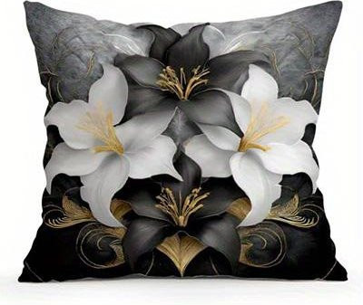 JMG Clothing Kissenbezug mit Schwarz-Weiß-Blumenmuster und Goldakzenten, B/B: 50 x 50 cm - Bild 1