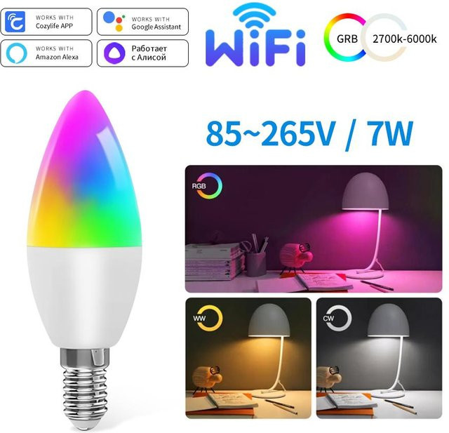 Cozylife Smart LED Glühbirne E27 RGBW mit Wifi und Bluetooth, kompatibel mit Amazon Alexa und Google Assistant, Multicolour - Bild 1