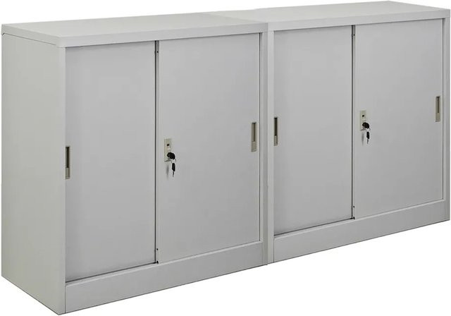 PROREGAL Aktenschrank ELEPHANT Set (2 Stück) mit abschließbaren Schiebetüren und verstellbaren Fachböden, Farbe: Lichtgrau, H x B x T: 90 x 90 x 40 cm - Bild 1