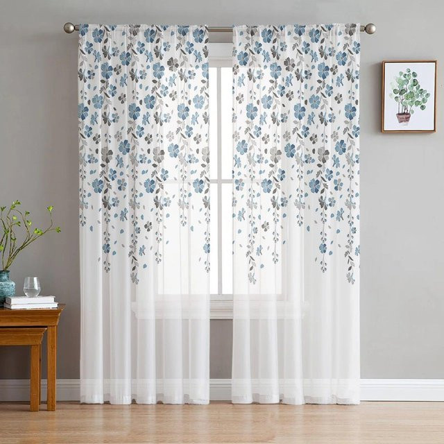 Transparenter Tüllvorhang mit floralem Design von A Family Of Home Textiles, Weiß, B: 135 cm, H: 114 cm - Bild 1