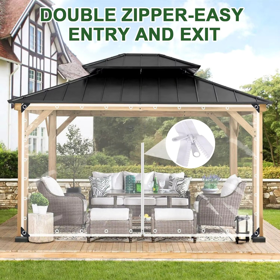 GKXLH Transparente PVC-Reißverschlussvorhänge für Gartenpavillons, wetterfeste Plane mit Ösen, wind- und UV-beständig, wasserdichte Türwand für die Terrasse - Bild 3