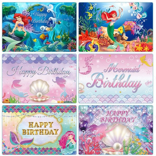 Disney Die kleine Meerjungfrau Korallen-Hintergrunddekoration für Geburtstag und Babyparty, mehrfarbig, Breite: 150 cm, Höhe: 100 cm - Bild 1
