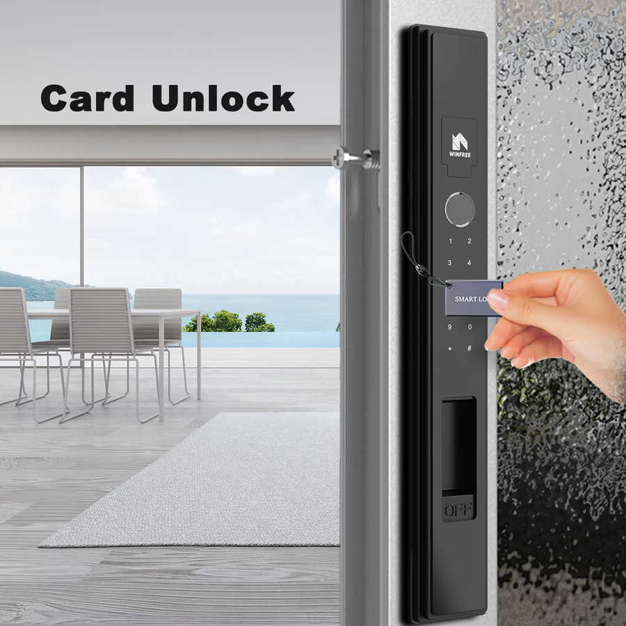 WINFREE Schlankes Schiebetür-Smartlock in Schwarz mit Fingerabdruck, Tuya Bluetooth, Digitalschloss und Schlüssellosem Karten- und Passcode-System - Bild 2