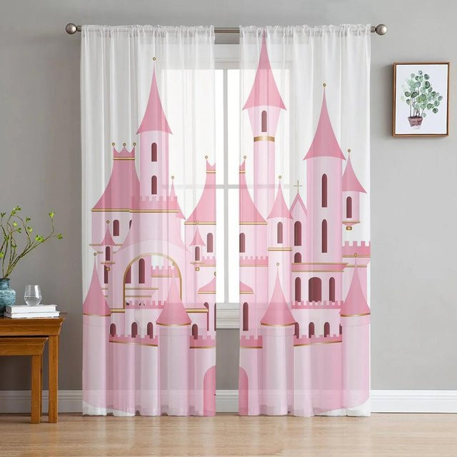 Transparente Voile-Organza-Vorhänge von Yiran Furniture mit Mond und Katze Motiv in Pink, Breite: 135 cm, Höhe: 115 cm - Bild 1