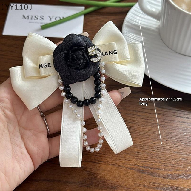 Velishy Brosche Kamelienblüten, Schwarze Schleife, Unisex - Bild 1