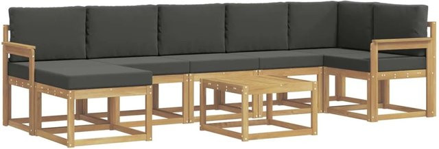 vidaXL Outdoor-Sofagarnitur 8-teilig in L-Form mit Akazienholz und UV-beständigem Polyester in Weiß und Anthrazit - Bild 1