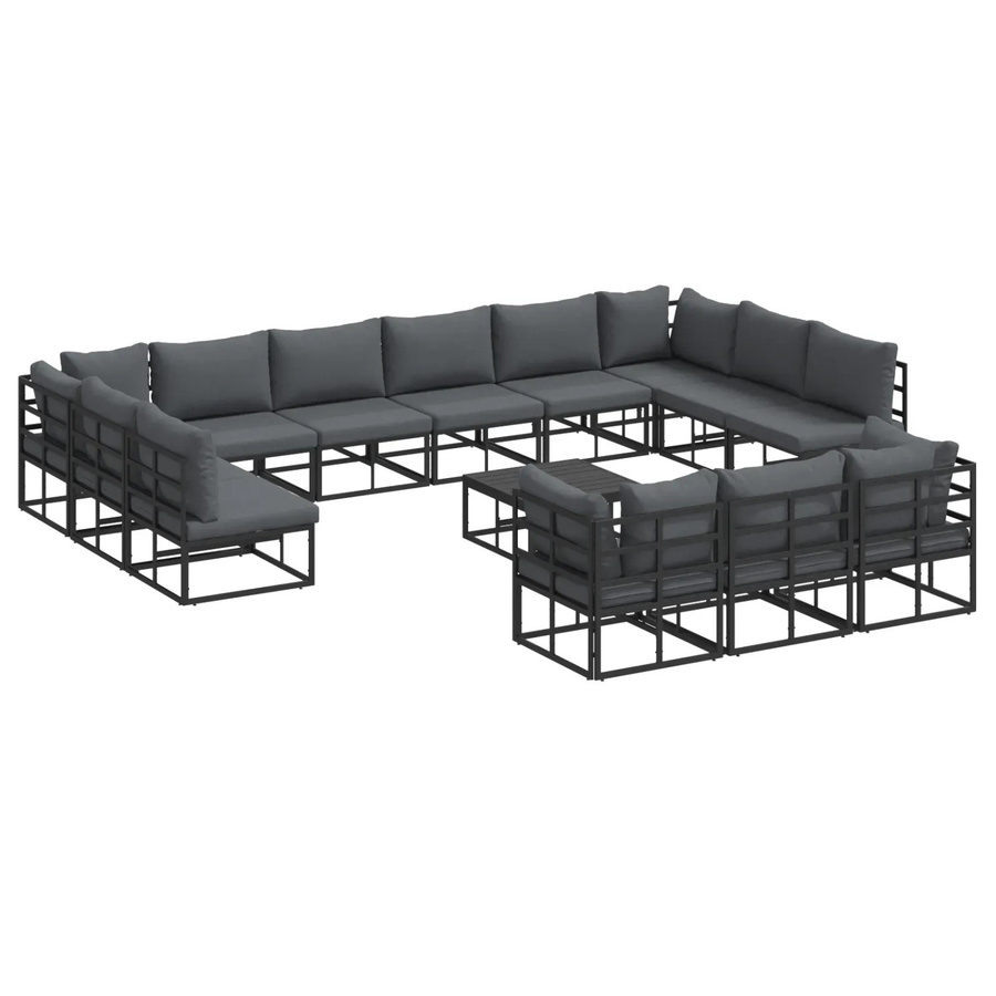 vidaXL Garten-Sofa-Set 14-teilig in Schwarz und Anthrazit mit Kissen aus Textilene und pulverbeschichtetem Aluminium - Bild 2