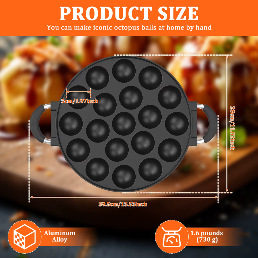 Willstar Takoyaki Pfanne aus Aluminiumlegierung mit Antihaftbeschichtung in Schwarz - Bild 5