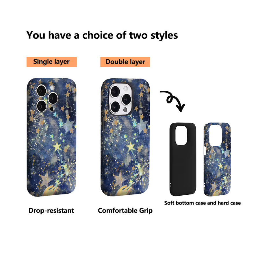 Magic Starry Night Handyhülle für iPhone 17 16 15 14 13 12 11 Pro Max Plus mit doppelschichtiger Rückseite in Blau - Bild 3