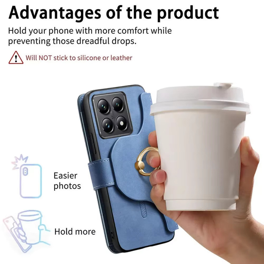Xiaomi Leder-Brieftaschenhülle mit Reißverschluss für Redmi Note 15 14 13 Pro Plus 5G 4G und Redmi Note 13 Pro Turbo 4 mit Magnet-Cover in Braun oder Blau - Bild 4