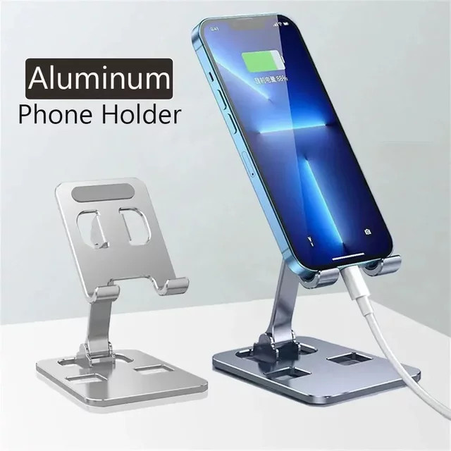 VIKEFON Faltbarer Handyhalter aus Aluminiumlegierung für iPhone und Tablet, Desktop-Ständer in Schwarz oder Silber - Bild 1
