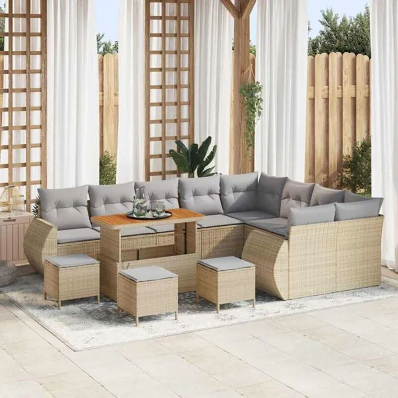 vidaXL Garten-Sofa-Set aus Poly-Rattan in Beige, 13-teiliges modernes Lounge-Set - Bild 1
