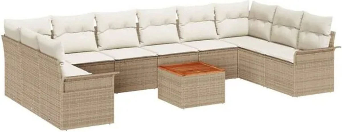 Vidaxl Garten-Sofa-Set aus Polyrattan mit 11-teiligem Kissen-Set in Beige, B/T/H: 55 x 55 x 37 cm - Bild 1