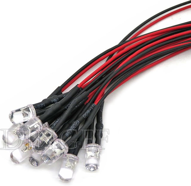 10 Stück vorverdrahtete 5mm LED Lampen in Transparent Weiß für DIY Dekorationen - Bild 1