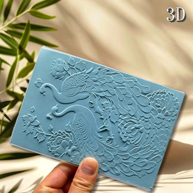 Element Design 3D-geprägter Ordner mit Blumen- und Vogelmotiv in Weiß - Bild 1