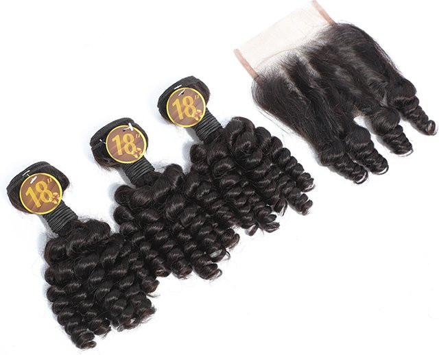 Funmi Bouncy Curly Echthaar-Bündel, 4 x 4-Spitzenverschluss, Unisex - Bild 1