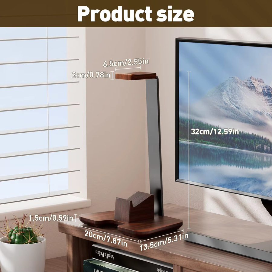 JINSERTA Universal Kopfhörer Ständer und Controller Halter aus Walnuss Holz und Aluminium Legierung in Braun - Bild 5