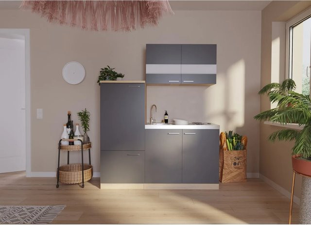 Respekta Economy Küchenzeile KB160ESG in Grau mit Eiche Sonoma Sägerau Nachbildung, Breite: 160 cm, Tiefe: 54 cm, Höhe: 87,1 cm - Bild 1