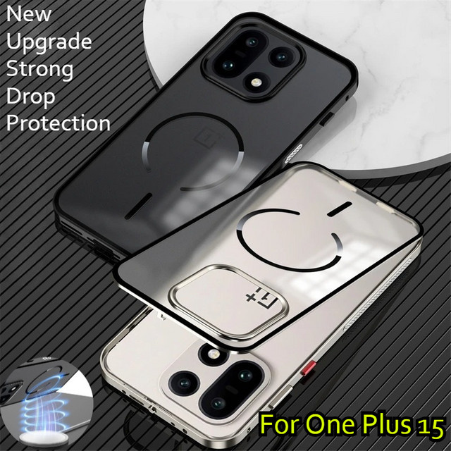 Magnetische MagSafe Schutzhülle für OnePlus 15 Ace und OnePlus 6 5 Pro aus Aluminiumlegierung und Acryl, Transparent/Titan - Bild 1