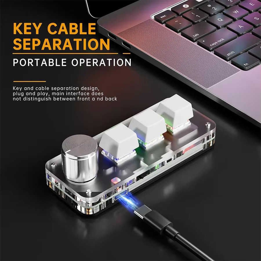 GGBEE Mechanische Makro-Tastatur mit 3 Tasten und 1 Knopf, 2,4 G und Bluetooth, Hot-Plug Shortcut-Tastatur für E-Sport, Weiß - Bild 4