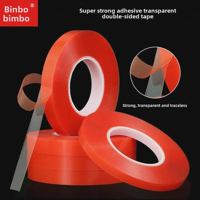 VividTrove Rote PET-Folie, doppelseitig, transparent, spurlos entfernbar, Hochtemperaturkleber, Breite: 1 mm, Länge: 50 m - Bild 1