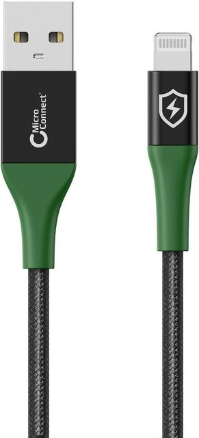 MicroConnect Lightning-Kabel USB-A auf Lightning, MFi-zertifiziert, Smart Charge, Schwarz-Grün, Länge: 2,0 m - Bild 1