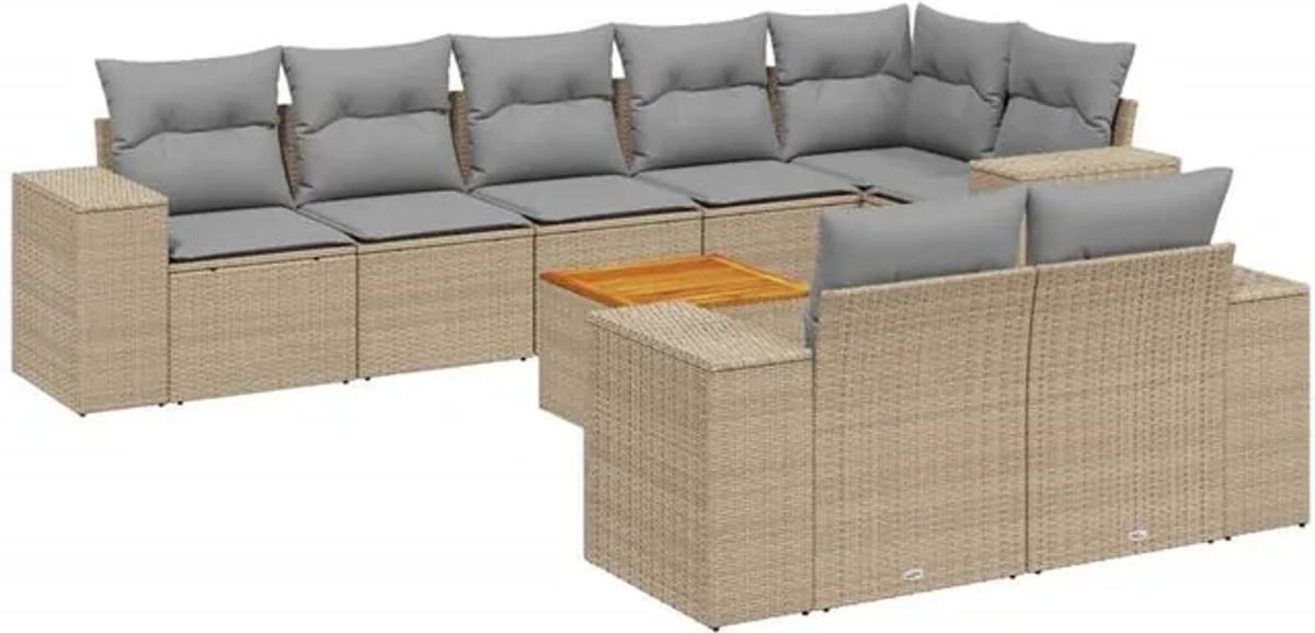 Vidaxl 9-tlg. Garten-Sofagarnitur aus Polyrattan mit Kissen in Beige und Grau - Bild 1
