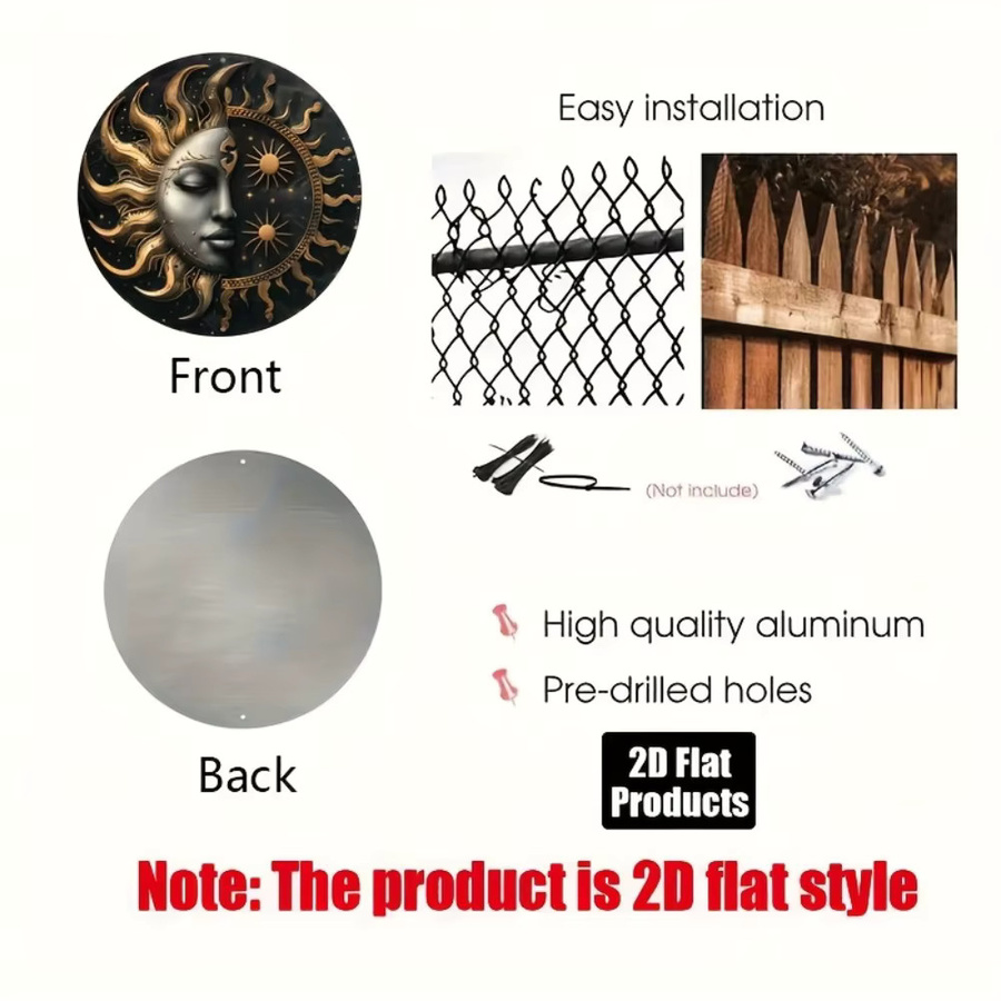 CIFBUY Rundes Aluminiumschild mit Sonnen- und Mond-Motiv in Multicolour, Metallkunst-Wanddeko im Boho-Stil, Durchmesser: 20,32 cm - Bild 3