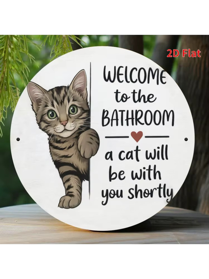 Potdemiel Metallschild Badezimmer Katzen Willkommen Rund Durchmesser: 20 cm - Bild 5