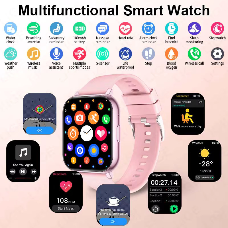 LIGE Smartwatch, 1,83 Zoll, Silikon, pink, Unisex - Bild 5