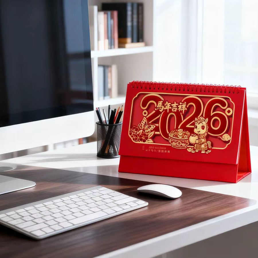 Roter Tischkalender 2026 im chinesischen Stil mit Motiv Jahr des Pferdes - Bild 4