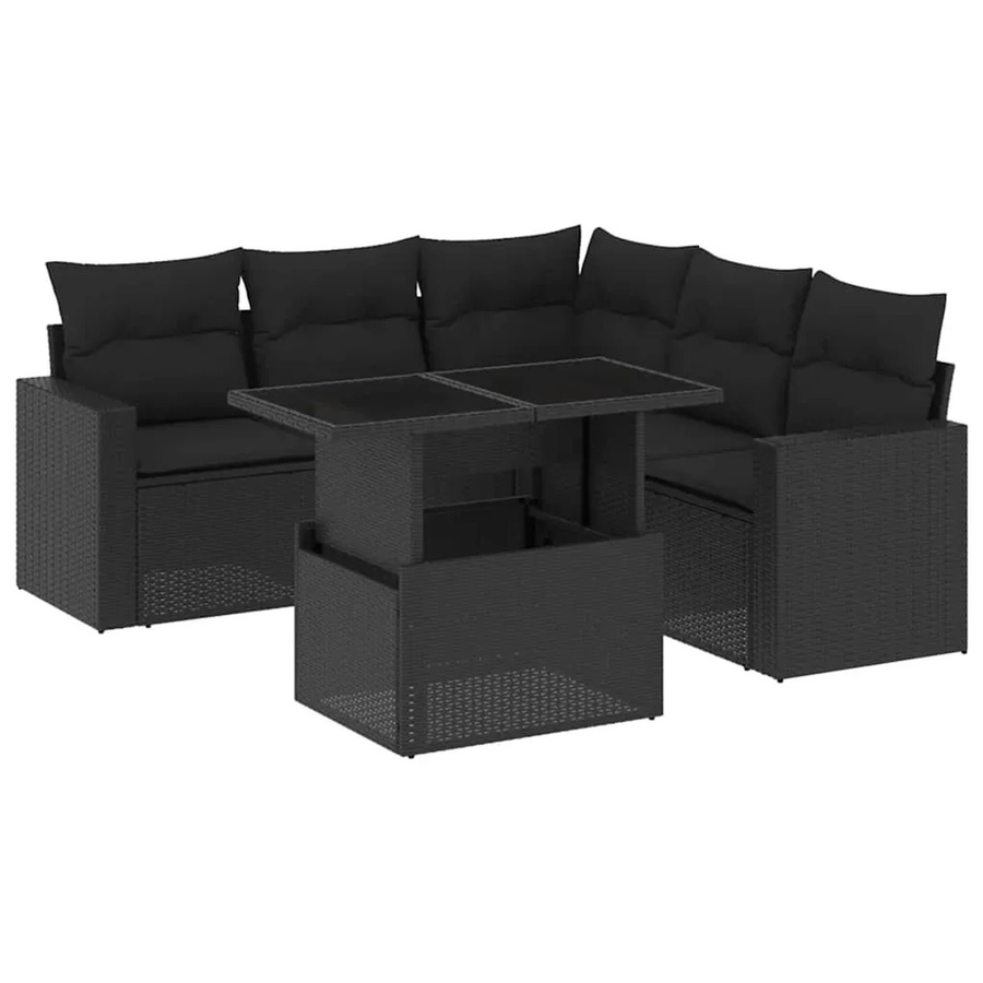 vidaXL 6-teilige Garten-Sofagarnitur in L-Form aus schwarzem Poly-Rattan mit Kissen und pulverbeschichtetem Stahlgestell - Bild 2