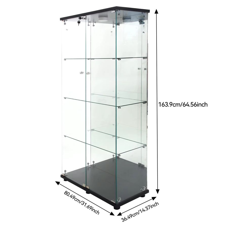 FEEOHOME Standvitrine aus Glas mit LED Beleuchtung und Schloss in Weiss - Bild 2