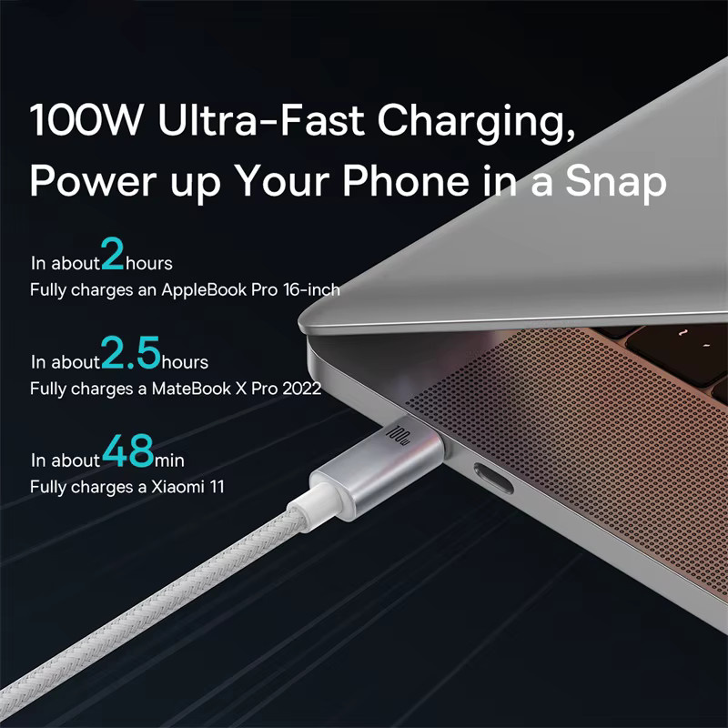 Baseus USB-C-Kabel mit 100 W Schnellladefunktion in Schwarz für MacBook, iPad, iPhone 15 und andere USB-C Geräte - Bild 2