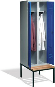 C+P Doppelspind Classic Garderobenschrank mit Sitzbank, 2 Abteile, Front Enzianblau, Korpus Lichtgrau, H: 209 cm, B: 61 cm, T: 50 cm bis 81,5 cm - Bild 1