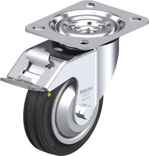 Blickle Lenkrolle L-V 100R-FI-EL-FA mit Feststeller in Schwarz und Silber, Rad-Durchmesser: 100 mm, Tragfähigkeit: 70 kg - Bild 1