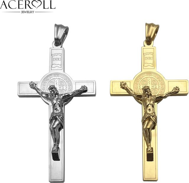 ACEROLL Anhänger Edelstahl, Kruzifix des Benedikt, Medaille des Heiligen Benedikt, Silber - Bild 1