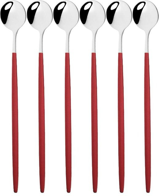 JANKNG HOME 6er Set Edelstahl Löffel mit langem Griff in Schwarz und Gold, poliertes Besteck für Dessert, Tee und Eis - Bild 1
