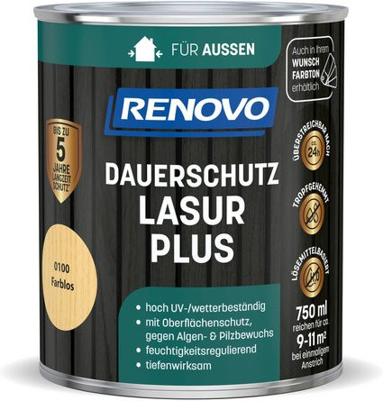 RENOVO Dauerschutzlasur PLUS farblos transparent 750 ml - Bild 1