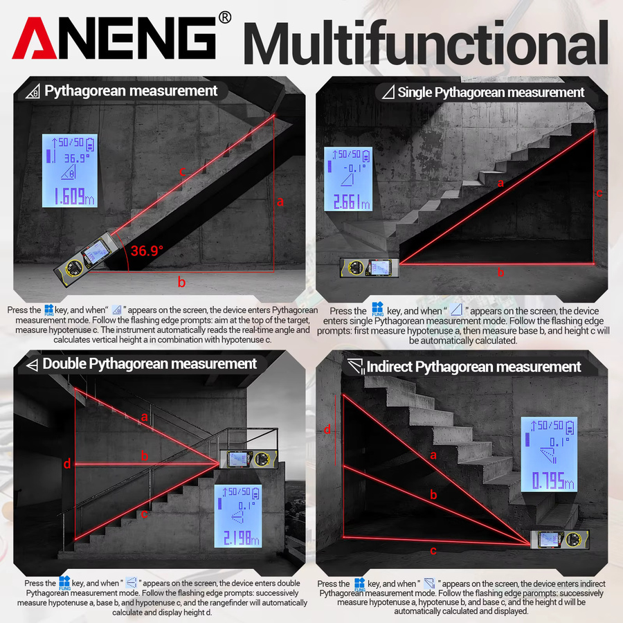 ANENG Laser-Entfernungsmesser T3 T3 Pro T5 T5 Pro in Schwarz mit wiederaufladbarem Akku - Bild 6