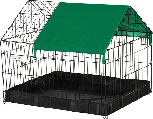 PawHut Kaninchenstall für Kaninchen, Meerschweinchen und kleine Nagetiere mit Schutzabdeckung, Schwarz, B/T/H: 90 x 75 x 75 cm, Aosom - Bild 1