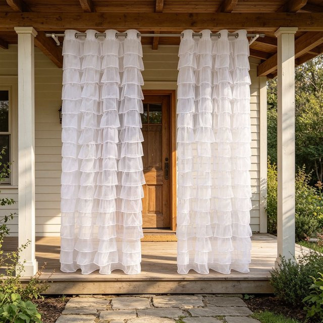 2er-Set FLYINGCURTAINS Rüschen-Vorhänge mit Ösen für den Außenbereich, semi-transparent, Weiß, B/H: 145 x 160 cm - Bild 1