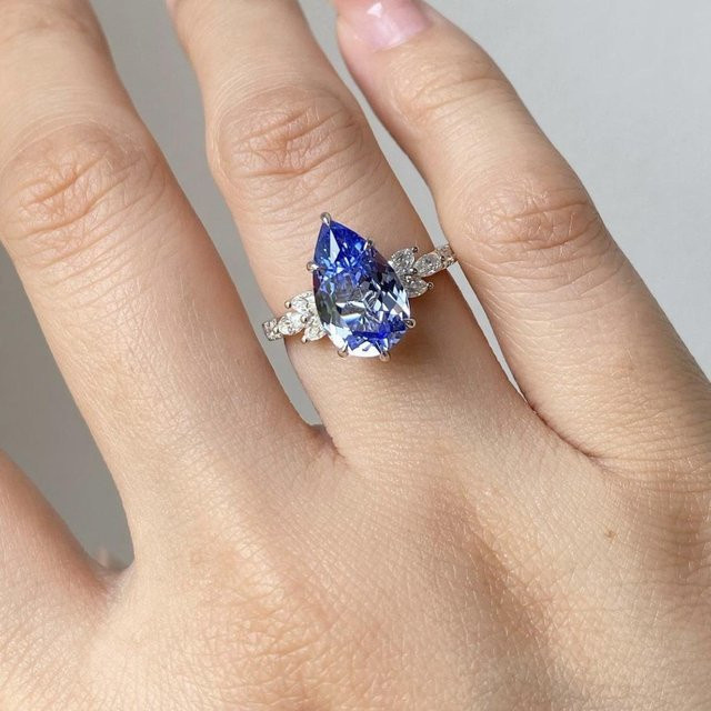 YIRAN Ring, Kupfer, blauem Wassertropfenstein, Zirkonia, Damen - Bild 1