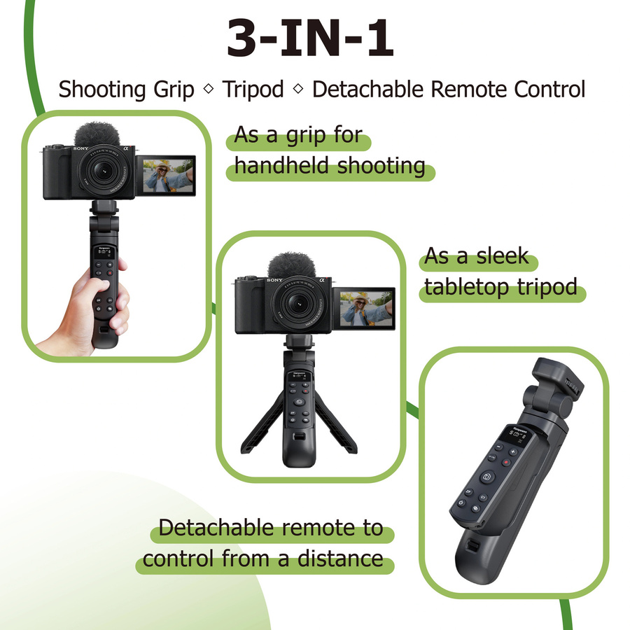 hanpusen TG-3 Wireless Vlog Shooting Grip Stativfernbedienung mit OLED-Display und Bluetooth für Fujifilm, Canon, Nikon und Sony Kameras in Schwarz oder Weiß - Bild 2