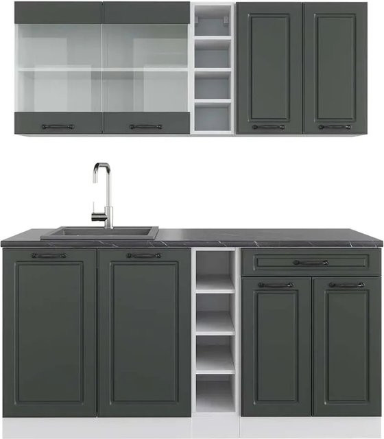 Vicco R-Line Singleküche Landhausstil in Anthrazit und Weiß, Breite: 160 cm - Bild 1