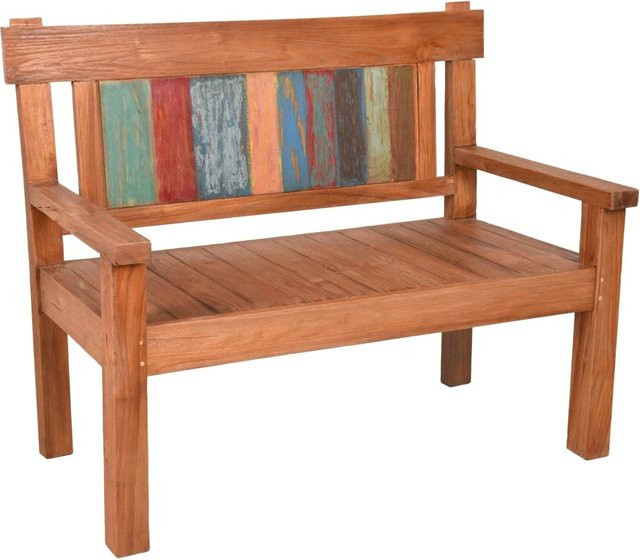 DELUKE Gartenbank METTE 2-Sitzer aus Teakholz in Hellbraun, wetterfeste Terrassenbank für den Außenbereich, Breite: 120 cm - Bild 1
