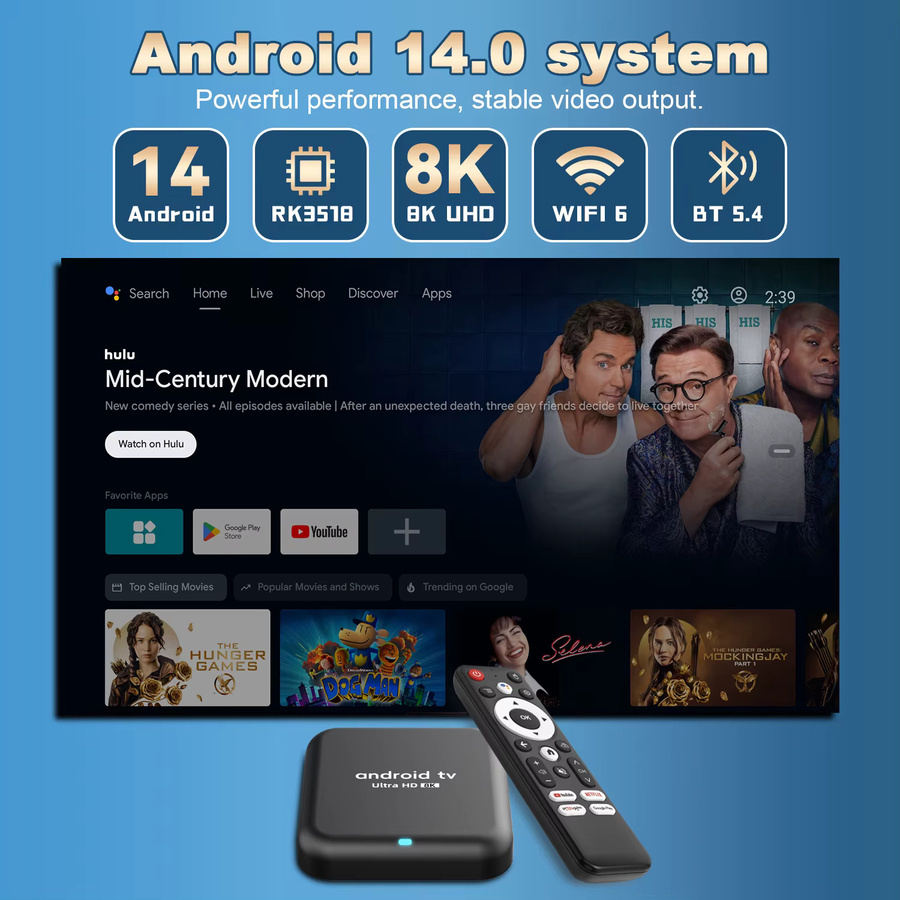 Smart TV Box Q18 Android 14 mit 8 GB RAM und 256 GB Speicher, Rockchip RK3518, 8K Video, Google Assistant und Bluetooth 5.4, Schwarz - Bild 2
